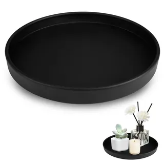 Deko Tablett Rund, Dekotablett Schwarz, Serviertablett Rund, Dekotablett, Dekoteller, Metall Dekotablett, Anti-Rutsch, für Wohnzimmer, Badezimmer, Kosmetik, Schmuck, Kerzen, Vasen (Matt, Ø 20 cm)