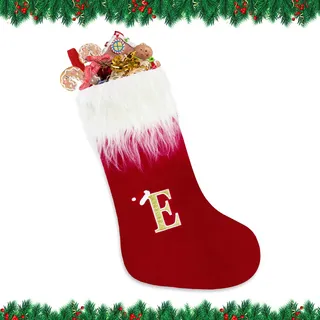 Alederways Weihnachtsstrümpfe, 22“ rote Monogramm gestrickt Weihnachten personalisierte bestickte Strümpfe, rote Kamin hängende Socken für Weihnachten Geschenk Weihnachtsdekoration (E)