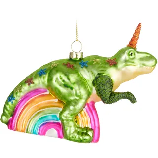 BRUBAKER Einhorn T-Rex Regenbogen Weihnachtskugel aus Glas - Handbemalt - Dinosaurier Christbaumschmuck - Fantasie Dino Figur Lustig Weihnachtsdeko - Bunt