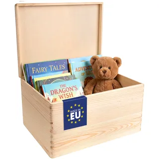 Creative Deco XXL Große Holzkiste mit Deckel | 40x30x24 cm (+/-1cm) | Holztruhe Erinnerungsbox Baby Holzbox mit Deckel Kasten | Weihnachten | Für Dokumente, Spielzeug, Werkzeuge | ROH & UNGESCHLIFFEN