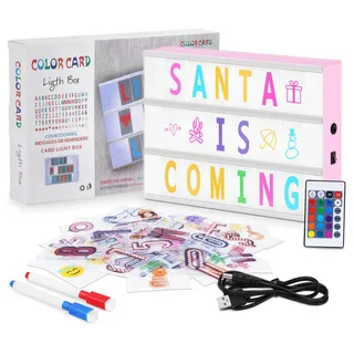 HOTUT Lichtbox mit Buchstaben Deko,Kinder Light Box mit 215 Buchstaben und Emojis,2 Stifte,30 Karten,16 Farbwechsel 4 Blitzmodi, Einstellbare Helligkeit für Schlafzimmer Bar Cafés Geschäfte