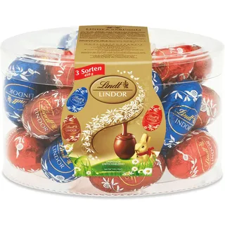 Lindt LINDOR Eier Mischung | 450 g | 9 x LINDOR Eier Vollmilch, 8 x LINDOR Eier Feinherb und 8 x LINDOR Eier Noisette | Oster Schokolade | Schokoladengeschenk | Schokoeier
