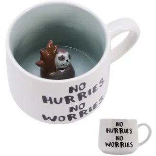 UV STYLISH Faultier 3D Keramik Tasse – Das perfekte Geschenk für Faultier-Liebhaber, Kaffeebecher mit verstecktem & No Hurries No Worries Spruch