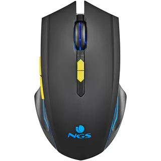 NGS GMX-200 - Kabellose Gaming-Maus mit LED-Beleuchtung 6 Tasten Einstellbarer optischer Sensor kompatibel mit PC und Laptops/PS/Xbox/Nintendo Switch/Tablets/Telefonen Präzision und Steuerung Schwarz