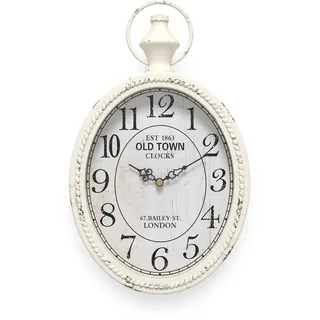 Menterry Europäischen Retro Oval Wanduhr, antike altmodische Design, Vintage-Stil, batteriebetriebene stillen Dekor Wanduhren für Küche, Schlafzimmer, Bauernhof, Büro (Oval White)