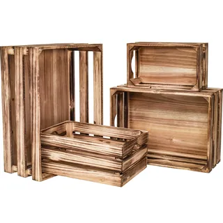 MACVAD 4er Set Große Fackeln Holz Dekorative Aufbewahrungskisten Nesting Holzkisten für Display Rustikale Bauernhaus Holz Aufbewahrungsbehälter Boxen aus 100% Holz