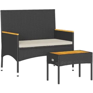 vidaXL Gartenbank 2-Sitzer mit Kissen und Tisch Schwarz Poly Rattan - Schwarz