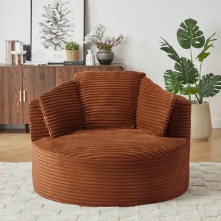 STILVORA Liegesessel rund überdimensioniert mit tiefer Sitzfläche, Relaxsessel im Cloud-Design für Wohnzimmer, Loungesessel für Schlafzimmer, Cord - Orange