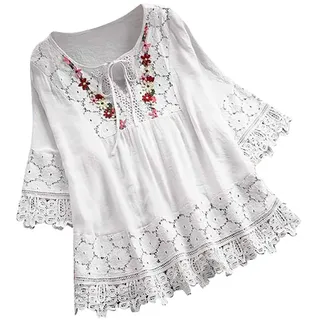 Bluse Damen V-Ausschnitt Langarm Oberteil Elegant Boho Blumenmuster Hemdbluse Top Hippie Kleidung Flower Power Kleidung Damen Sommer