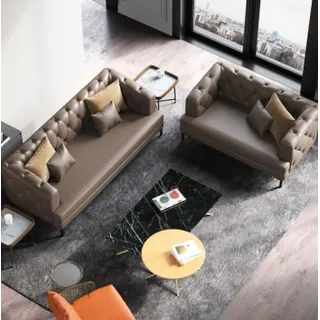 Sofagarnitur 3+2 Sitzer Set Design Sofas Polster Couchen Leder Relax Garnituren - Braun