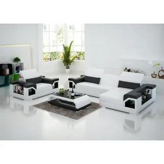 Ledersofa Moderne Couch Wohnlandschaft Ecksofa Sessel Set Garnitur Sofa mit USB