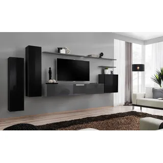 Modern Wohnwand Luxus Design Wohnzimmermöbel Wandschrank Wandregal Neu - Schwarz
