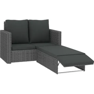 vidaXL 2-tlg. Garten-Lounge-Set mit Kissen Poly Rattan Grau - Grau