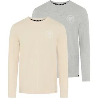 Langarmshirt H.I.S, Herren, Gr. XL (56/58), beige, mittelgrau melange, Single Jersey, Obermaterial: 100% Baumwolle. Obermaterial Melange: 90% Baumwolle, 10% Viskose, bedruckt, normal, Rundhals, Bündchen, Shirts Langarmshirt, Langarm, bedruckt, Rundhalsausschnitt, aus 100% Baumwolle