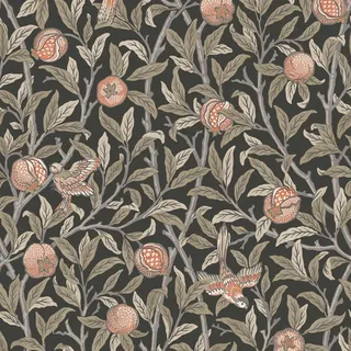 William Morris at Home Vliestapete Vogel und Granatapfel 1000x52cm , Schwarz , Papier, Kunststoff , Baum/Pflanze/Natur, Essen/Getränk, Tiere , Rechteckig , 52x1000 cm , FSC Mix , Tapeten & Wandverkleidungen, Vliestapeten