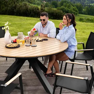 di volio Gartenmöbel OZZANO, runder Gartentisch mit 6 Stühlen - Set, Essgruppe für 6 Personen, robust & wetterfest, aus hochwertigen Materialien - Schwarz, Beige