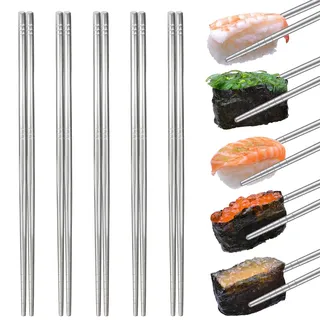 5 Paar Essstäbchen Edelstahl,23 cm Stäbchen Zum Essen,essstäbchen spülmaschinenfest,Wiederverwendbar,Anti-Rutsch Design–Perfekt für Koreanische,Chinesische Cuisine und Japanische Sushi (5)