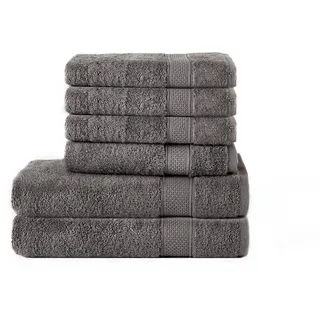 Komfortec 6er Handtuch Set | 4er Handtücher 50x100 cm und 2er Badetücher 70x140 cm | Frottee Badehandtuch & Duschtuch XXL | 100% Baumwolle - Weiche | Schnelltrocknend | Anthrazit Grau