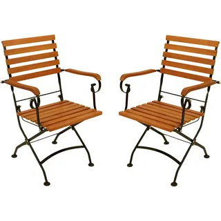 DEGAMO Gartenstuhl Gartensessel Klappsessel HOFGARTEN, Flachstahl schwarz + Eukalyptus geölt, 2 Stück, klappbar - Braun, Schwarz