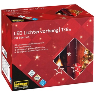 IDENA 31485 - LED Lichtervorhang mit 138 LEDs in Warmweiß, 8 Stunden Timer Funktion & Transformator, mit 12 Sternsträngen ca. 2 x 1 m groß, zum Basteln, als Party Deko, Weihnachtsdeko, zur Hochzeit