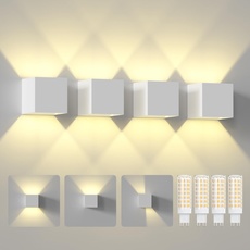 ChangM Wandleuchte Innen Aussen 7W LED Wandlampe mit Einstellung des Blattwinkels, IP65 Wandleuchte Weiße Schale mit Ersetzbaren G9 LED Birne, Warmweiß 3000K, 4 Stücke