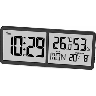 Digitale Design Funk-Wanduhr "Jumbo" mit Temperatur, Luftfeuchtigkeit und Datumsanzeige - Schwarz