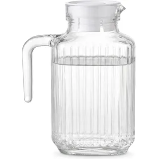 MGE - Wasserkrug mit Deckel 1.5 liter - Saftkrug - Karaffe mit Ausgießer - Glaskaraffe - Wasserkaraffe - Sprudelwasser - Glas Krug mit Kristallgriff für Milch, Rotwein, Kaltes Wasser, Fruchtsaft