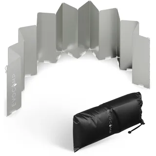 evocamp Windschutz für Gaskocher, Spirituskocher Outdoor, Campingkocher, Grill, Camping Feuerstelle, Gaskocher Windschutz faltbar, vielfältig einsetzbar, 3 Größen erhältlich, inklusive Tasche