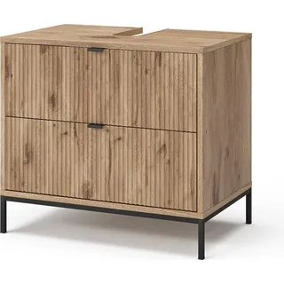 Vicco Waschbeckenunterschrank Eliza, 70 x 63 cm mit 2 ausziehbaren Schubladen, Viking Oak - Schwarz