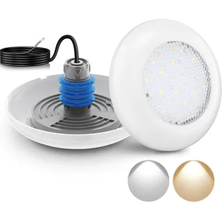 LyLmLe LED Poolscheinwerfer mit 1 1/2 zoll Außengewinde, 12W LED Poolbeleuchtung 2 Farben Schaltbares Weiß 3000K & 6000K, Ø190mm, 12VAC Unterwasserscheinwerfer für Betonpool/Styroporpools SPA Treppen
