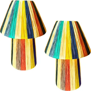Marrakesch 2er Set Tischlampe Nachttischlampe 40cm groß aus Raffia bast | Boho Lampe Stehlampe als Wohnzimmer Schlafzimmer oder Kinderzimmer Deko | Tischleuchte Morjan Bunt E27 Fassung - Bunt
