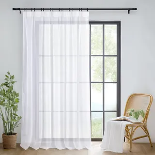 DWCN Stores Gardinen mit Kräuselband für Schiene Weiß Voile Halbtransparente Raumteiler Vorhang 300 cm Breit Wohnzimmer, 1 Stück, H 260 x B 300 cm
