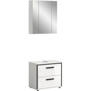 xonox.home - 2tlg. Kombination Kojak Badezimmerkombination in Front weiß Hochglanz Tiefzieh Korpus weiß Melamin - Badmöbelset - modern und funktional