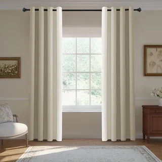 BellaHills Farbverlauf Blickdicht Verdunklungsvorhänge, Gardinen Kurz Wohnzimmer Thermovorhang gegen Kälte Übergardinen, 2er Set, Schlafzimmer Vorhänge mit Ösen, H 137 x B 117 cm, 2er Set, Beige