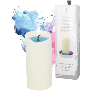 Gender Reveal Party Deko Idee - Bienenwachskerze - It's a Boy or Girl - für Babyparty oder Baby Shower - handgerollt (10 cm hoch, Ø 4,7 cm) - Überraschung zur Geschlechtsverkündung - blau