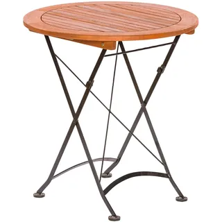 Merxx Gartentisch Schlossgarten, klappbar, Ø 70 cm - Flachstahl mit Eukalyptus - Schwarz, Braun