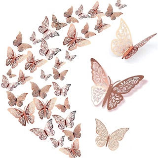 WandSticker4U®- 36er DEKO SCHMETTERLINGE roségold Metallic I 3D Papier Schmetterling für Wohnzimmer Kinder-zimmer Mädchen Küche Fenster Möbel Hochzeit Party Wand-Tisch-Deko Geschenke