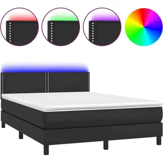 vidaXL Boxspringbett mit Matratze & LED Schwarz 140x200 cm Kunstleder - Schwarz