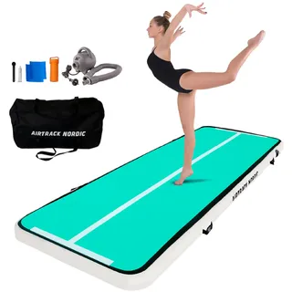 AIRTRACK NORDIC Home 3m Special Edition Mehrfarbig mit Luftpumpe, Turnmatte Aufblasbar, für Gymnastik, Yoga - Langlebig & Einfach zu Transportieren Matte Sport, Air Track Gymnastikmatte (Mint/Silver)