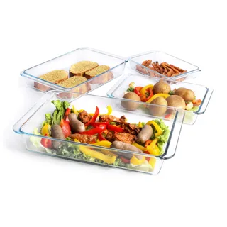 HUSANMP Satz von 4 Stück gehärtetem Nesting Glas Backformen Set, Glas-Backform Set. Ofen-, mikrowellen-, kühlschrank- und spülmaschinenfest - 1L, 1,7L, 2,8L, 4,2L