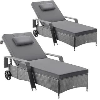 CASARIA Sonnenliege mit Rollen 2er Set - Grau