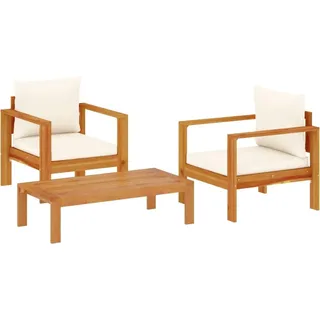 vidaXL 3-tlg. Garten-Sofagarnitur mit Kissen Massivholz Akazie - Creme