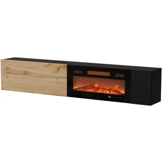 Mirjan24 Tv-Lowboard Capital 200 EF mit Kamin , Schwarz, Eiche Wotan , Holzwerkstoff , Rechteckig,Rechteckig , 200x38x30 cm , Wohnzimmer, TV Möbel, Lowboards, Lowboards stehend