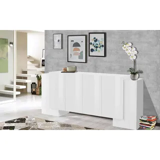 Dmora - Kommode Nando, Küchen-Sideboard mit 6 Türen, Wohnzimmer-Buffet, 100 % Made in Italy, 210 x 45 x 85 cm, glänzendes Weiß,