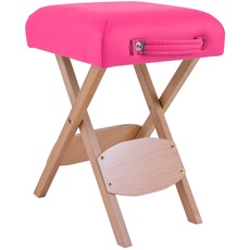 QUIRUMED Klapphocker aus Holz mit Sitz, rosa gepolstert, vielseitig einsetzbar, Beistelltisch, Fußstütze, Kunstleder, transportabel, bis 100 kg, 33 x 33 x 48