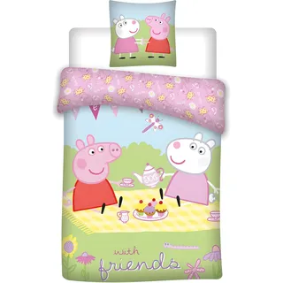 Peppa Pig Junior Bettwäsche-Set | Bettbezug 100x135 cm + Kissenbezug 40x60 cm, 100% Baumwolle | Weiche & Atmungsaktive, Wendbare Bettwäsche für Kleinkinder & Babys | Offizielles Peppa Pig Design