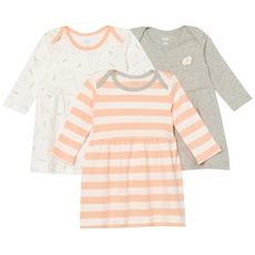 Amazon Essentials Baby Mädchen Langarm-Kleid, 3er-Pack, Grau/Hellrosa Streifen/Weiß/Kaninchen, 24 Monate