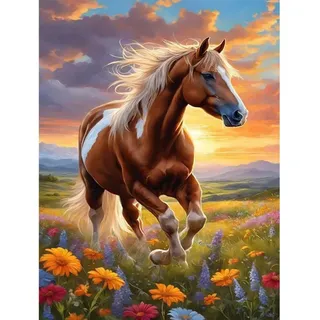 ParNarZar Diamond Painting Set 30x40cm 5D Diamant Malerei Bilder für Erwachsene & Kinder, Pferd Komplettset mit eckige steine, Full Drill DIY Kunsthandwerk Wanddeko