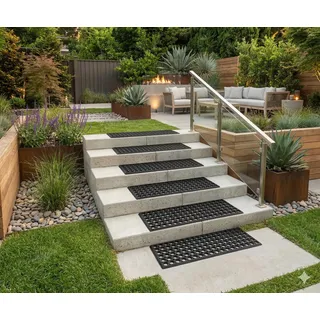 Jet-Line 5 Stück Treppenmatte aus Gummi GERLINDE 25x75cm 12mm Hoch Schwarz Außen Outdoor Stufenmatte Wetterfest und Rutschhemmend Außentreppe Langlebige Treppenauflage 5er Set