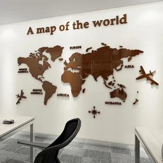 Shuanghao 3D Aesthetic Kunst Acrylglas Rubbel-Weltkarte Spiegel Wand Aufkleber Dekoration Wandbild Tattoo Modern Spiegel Wand Dekoration Aufkleber für Wohnung Zimmer Braun Groß